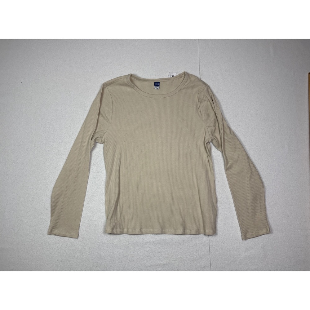 Old Navy Plush Tee XL Petite Beige Ribbed Long Sleeve Crew Neck T-Shirt NWT